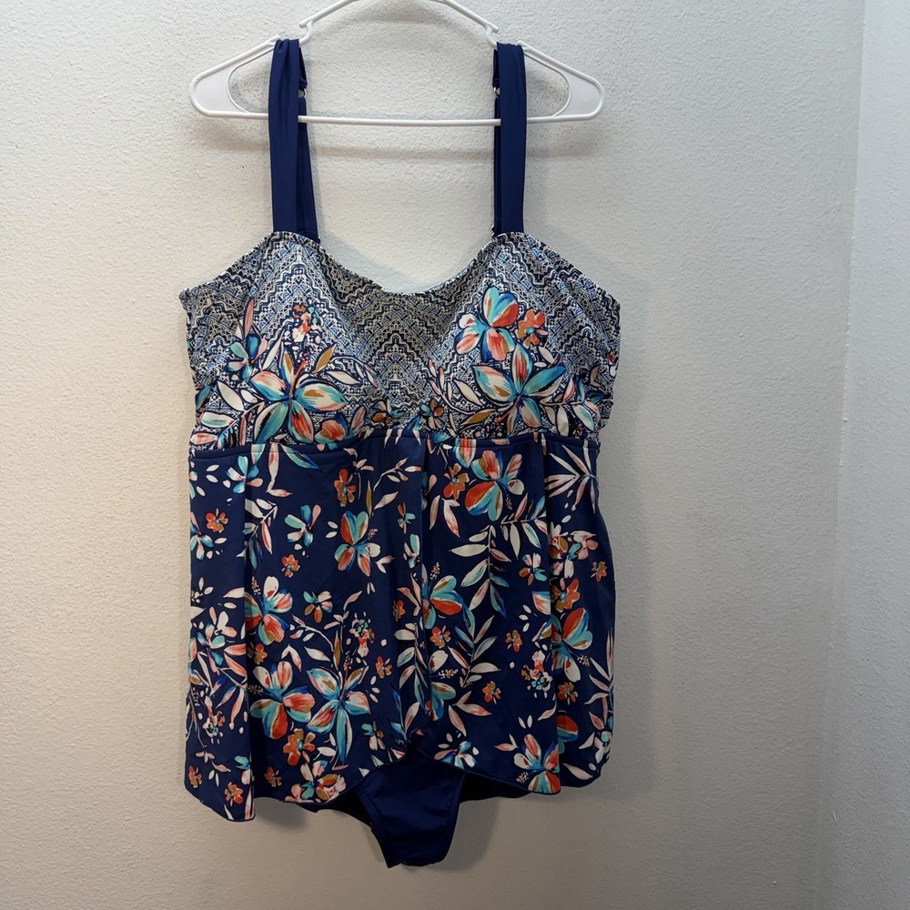 Maxine of Hollywood Swimdress One-Piece Swimsuit Bathing Suit Sz 24W Floral